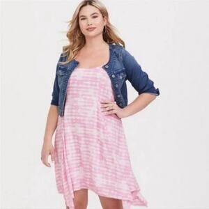 TORRID pink white tie-dye chillis handkerchief dress adjustable straps costal